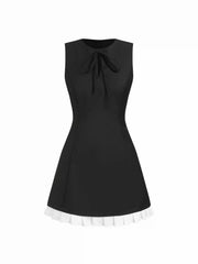 Round Neckline Colorblock Knotted A-line Mini Dress