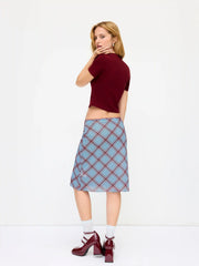 Mesh Plaid Mid Rise Bowknot Midi Skirt