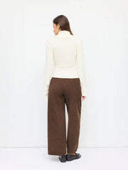 Corduroy Mid Rise Pleated Wide Leg Trousers