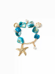 STARFISH & SHELL & FAUX PEARL GEMSTONE BRACELET