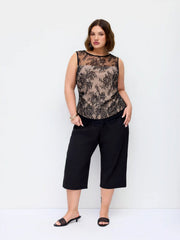 Lace Floral Ruched Ruffled Hem Tank Top Curve & Plus