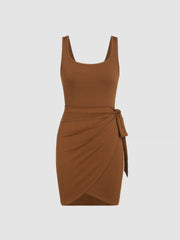 U-neckline Knotted Mini Dress