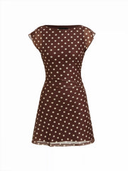 Mesh Polka Dot Short Sleeve Ruched A-line Mini Dress