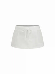 Cotton-Blend Low Rise Drawstring Mini Skort