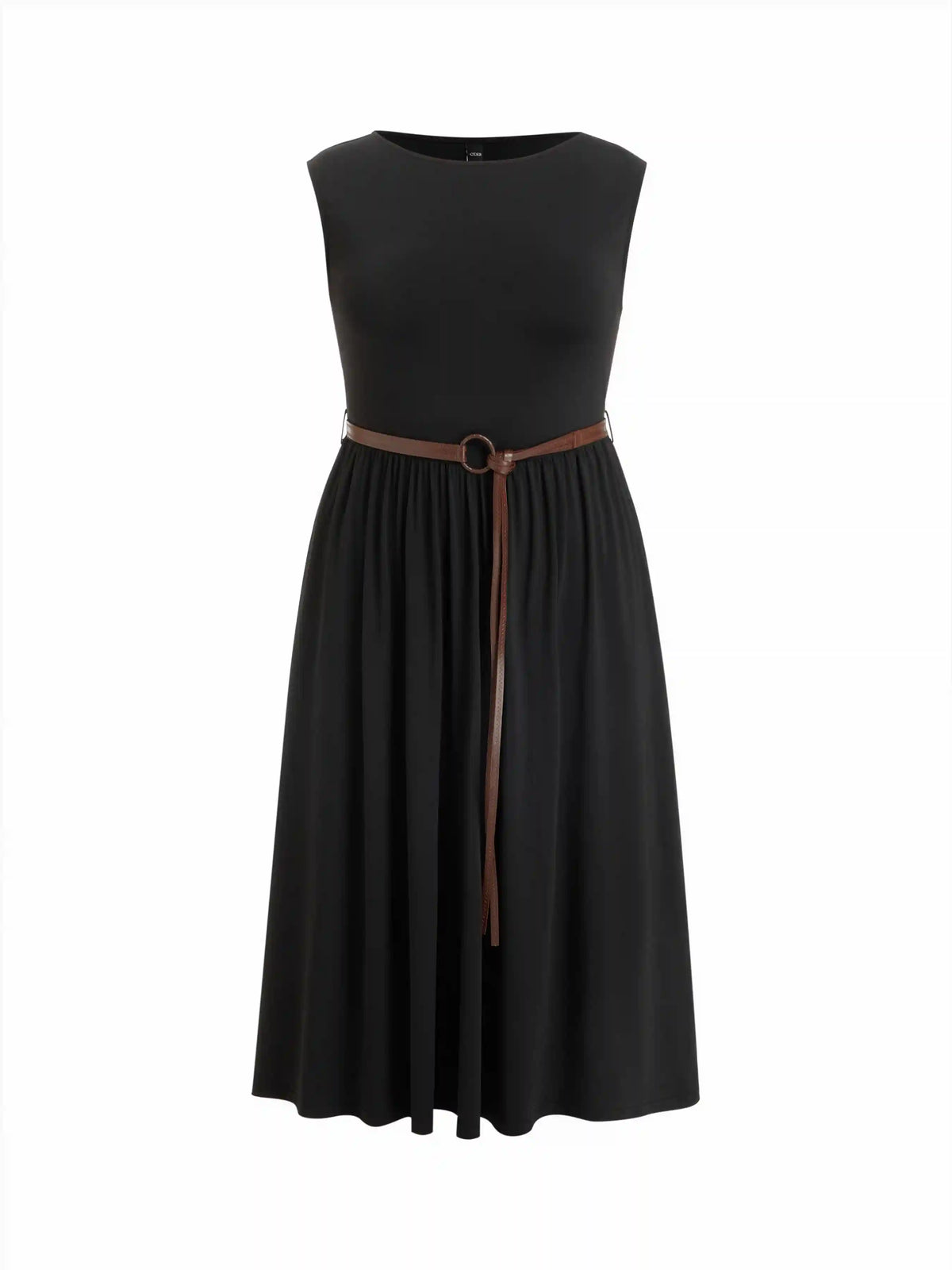 High Stretch Round Neck A-line Maxi Dress With Belt Curve & Plus