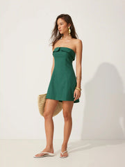 Linen-blend High Rise A-line Mini Bandeau Dress