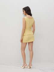 Square Neck Waistcoat & Mid Rise Mini Skirt