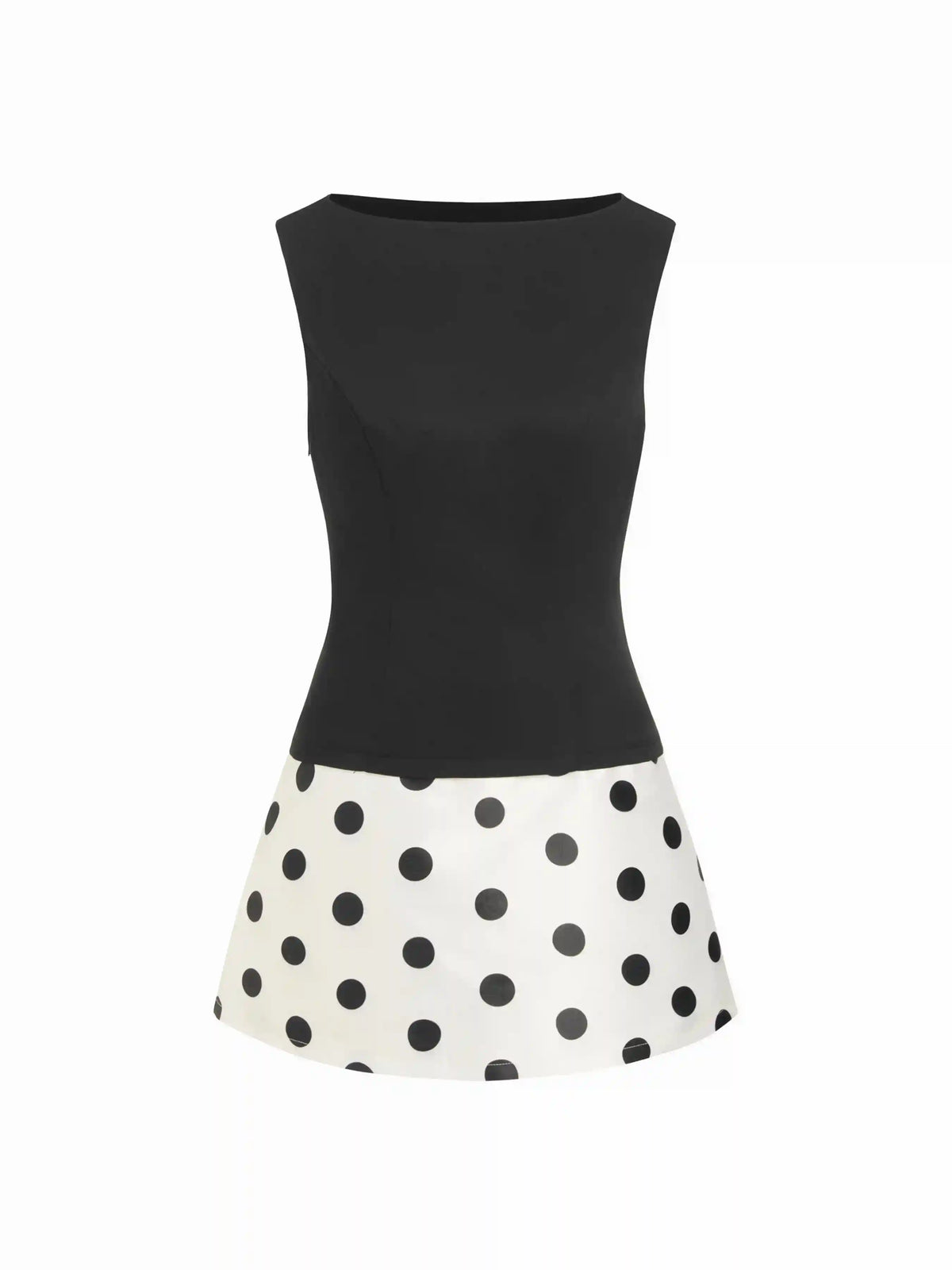 Colorblock Boat Neck Polka Dot A-line Mini Dress