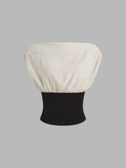 Linen-blend Asymmetrical Neck Two Tone Ruched Top