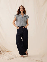 Cotton Striped Short Sleeve Blouse Bodysuit