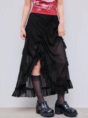 Ruffle Sheer High Waist Maxi Skirt
