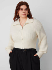 Cárdigan de punto sólido con cremallera Curvy