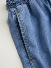 Denim Mid Rise Drawstring Ruched Wide Leg Jeans Curve & Plus