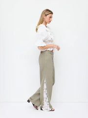 Washed Denim Low Rise Lace Panel Oversized Jeans