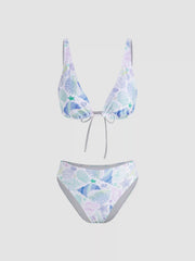 V-neck Shell Graphic Triangle Cheeky Bikini Set