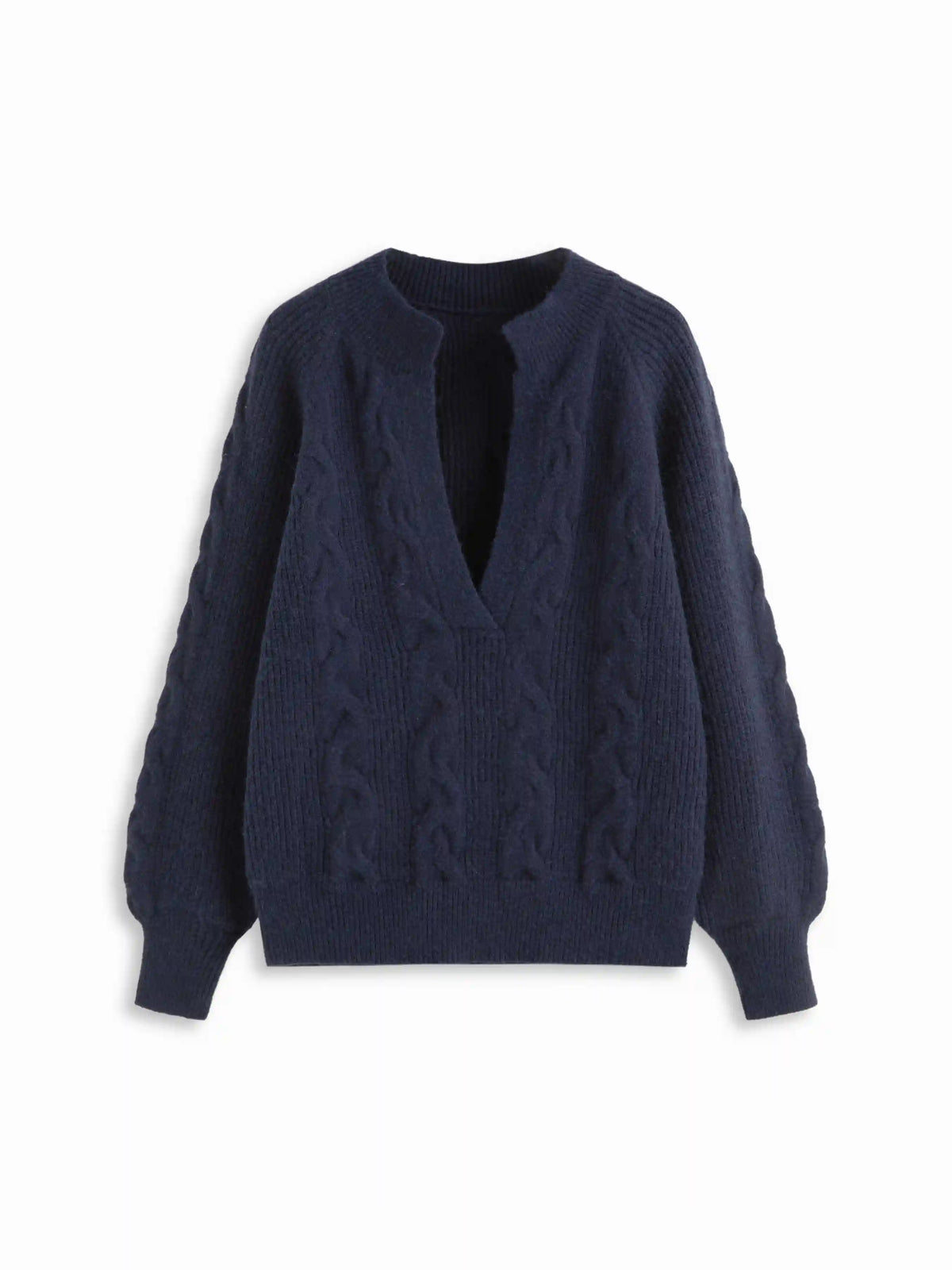 Cable Knit Textured V-neck Long Sleeve Top