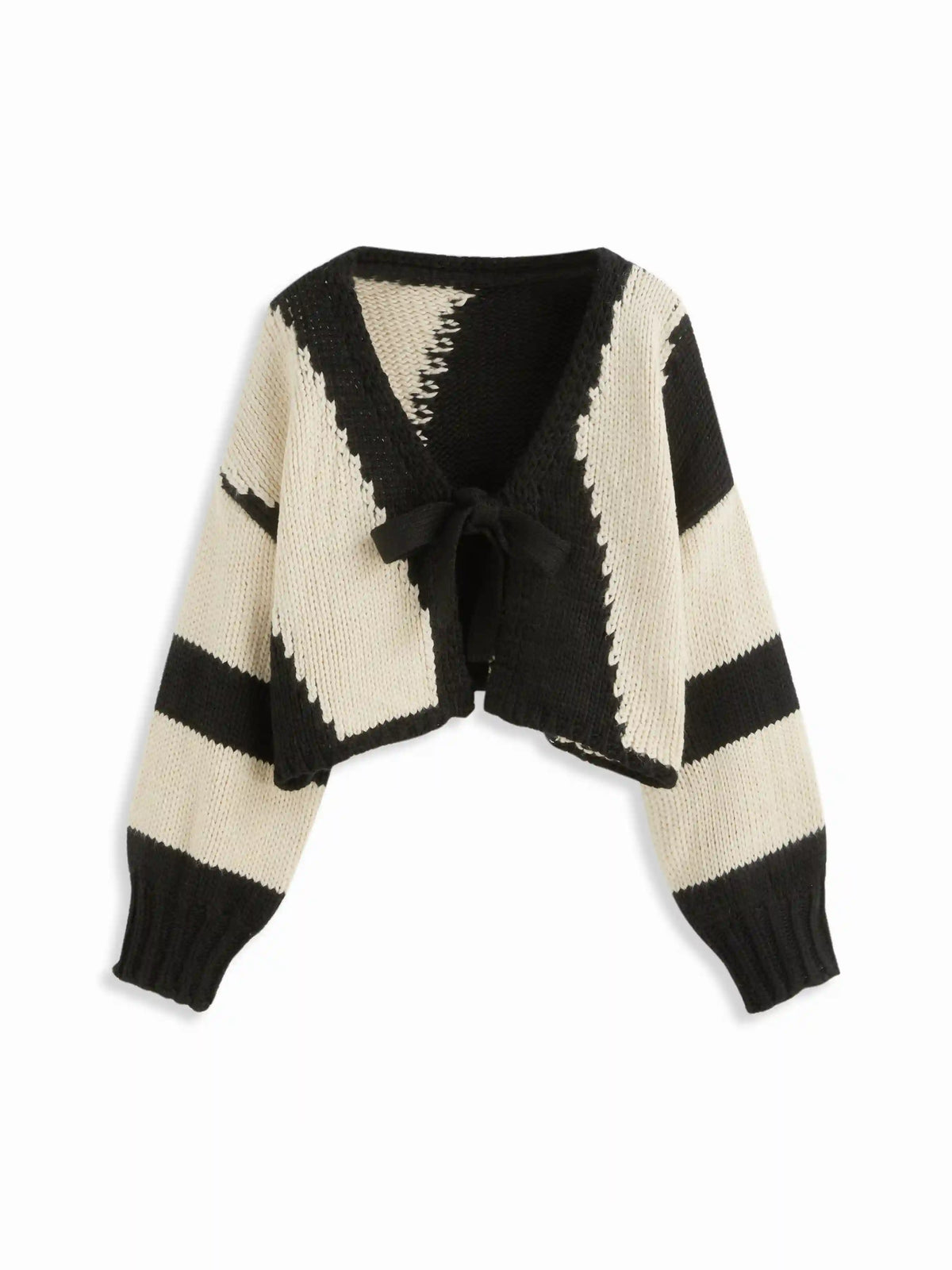 Knit V-neck Striped Tie Front Cardigan