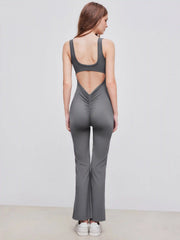 Square Neck Backless Ruched Flared Jumpsuit