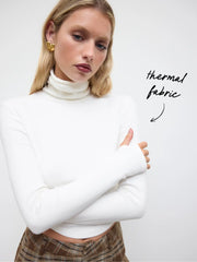 Thermal Cotton-blend High Neck Thumb Hole Solid Long Sleeve Tee