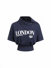London Heart Graphic Collar Button Top