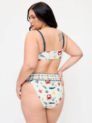Curve & Plus Marine Life Graphic Smocked Bandeau & Low Rise Bikini Bottom Set