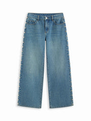 Cider Denim Low Rise Metal Detail Straight Leg Jeans