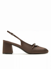 ROUND TOE SLINGBACK CHUNKY HEELS