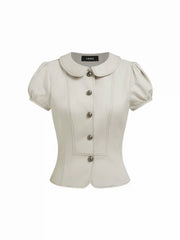 Cotton-blend Peter Pan Collar Puff Sleeve Blouse