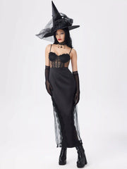 Satin Sweetheart Lace Sheer Maxi Dress