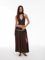 High Stretch Halter Neckline Crop Tank Top with Scarf