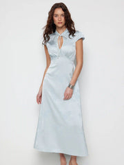 Jacquard Floral Sweetheart Puff Sleeve Cut Out A-line Maxi Dress