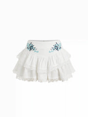 Jacquard Floral Embroidery Lace Ruffle Tiered Mid Rise Mini Skirt