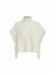 Cable Knit High Neck Raw Trim Oversized Vest