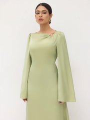 Satin Asymmetrical Neck Knotted Pierced Maxi Dress