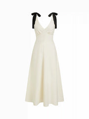 Linen-blend Sweetheart Neck Bowknot Lace-up A-line Maxi Dress