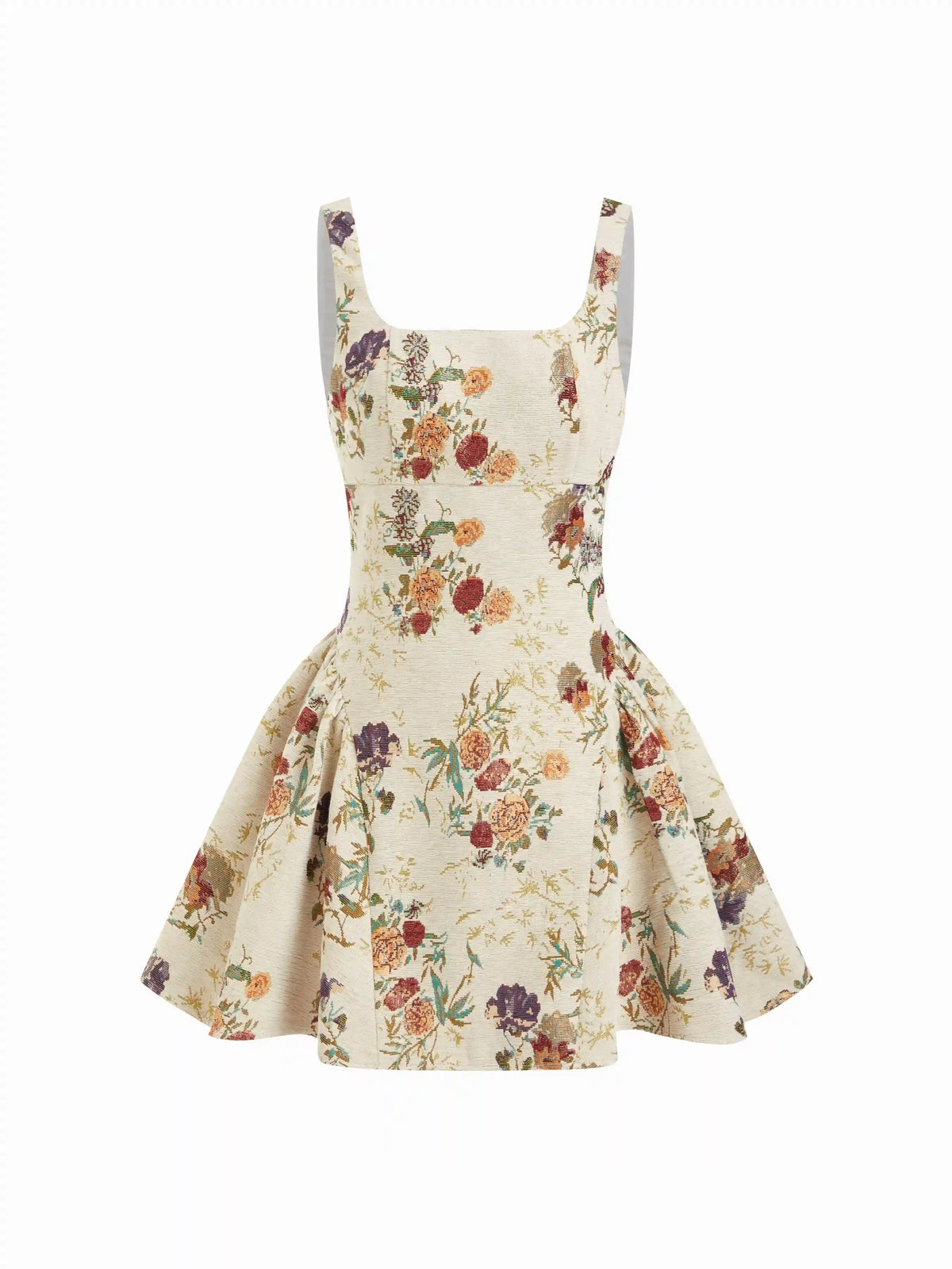 Jacquard Square Neck Floral Short Dresses