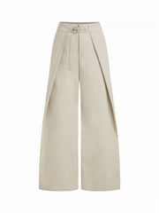 Cotton-blend Low Rise Wrap Waist Wide Leg Trousers