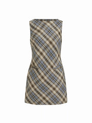 Plaid Boat Neck Mini Shift Dress