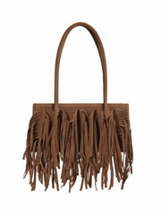 FAUX SUEDE FRINGED SHOULDER BAG