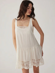 Oversized Square Neckline Lace Trim Mini Nightdress