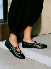 SQUARE TOE STUDDED FLATS