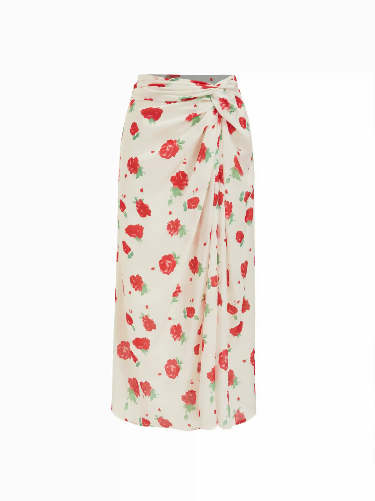 Satin Mid Rise Floral Wrap Bodycon Maxi Skirt