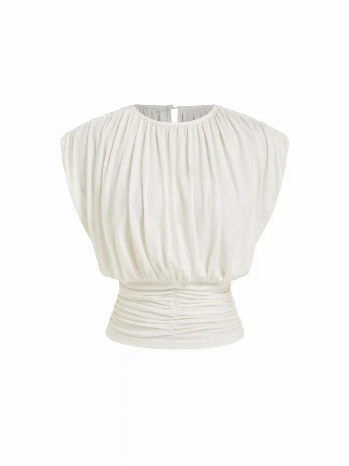 Draped Ruched Round Neckline Sleeveless Top