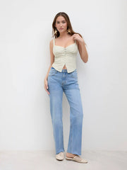 Cotton Sweetheart Stripe Split Shirred Cami Top