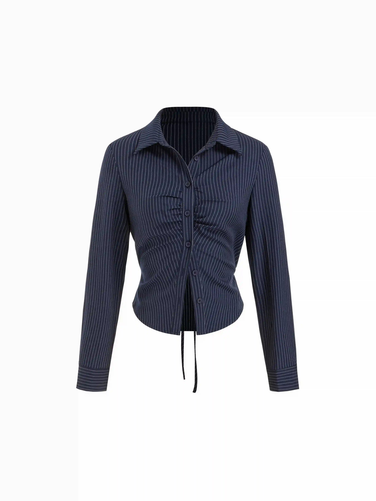 Long Sleeve Striped Ruched Front Drawstring Shirt