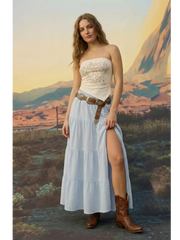 Cotton-blend Mid Rise Tiered Maxi Skirt
