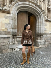 Cotton Floral Embroidery Oversized Jacket With Belt