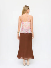 Chiffon Mid Rise Lace Panel Mermaid Maxi Skirt