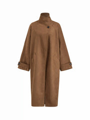 Two Way Suede Collar Solid Button Oversized Longline Coat