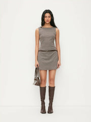 Round Neck Plaid A-line Mini Dress With Belt